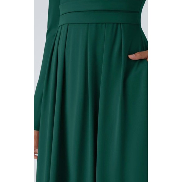 Halara long-sleeve, mock-neck, side-pocket, flare maxi casual dress green L NWT - Picture 5 of 12